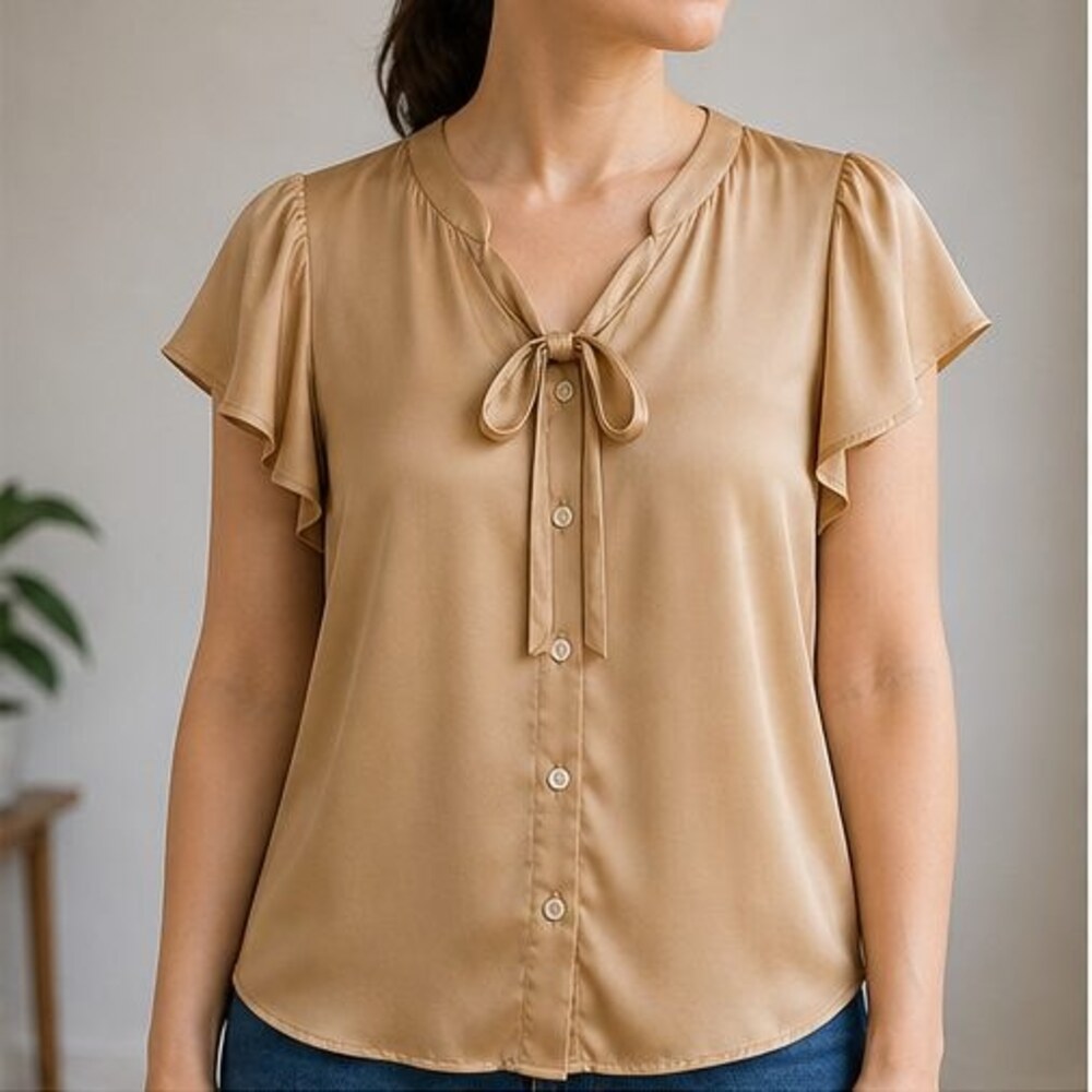 Camel V Neck Top - Picture 2 of 6